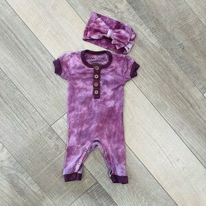 Boutique Purple Tie-Dye Baby Romper with Headband